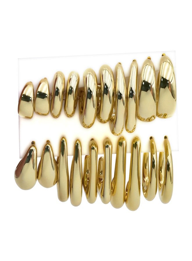 FOURPG 10 Pairs Chunky Gold Earrings for Women Hypoallergenic Trendy Thick Gold Plated Hoop Earrings Set Lightweight Jewelry - Image 1